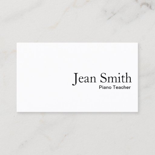 Customizable Minimal Plain White Piano Teacher Business Card