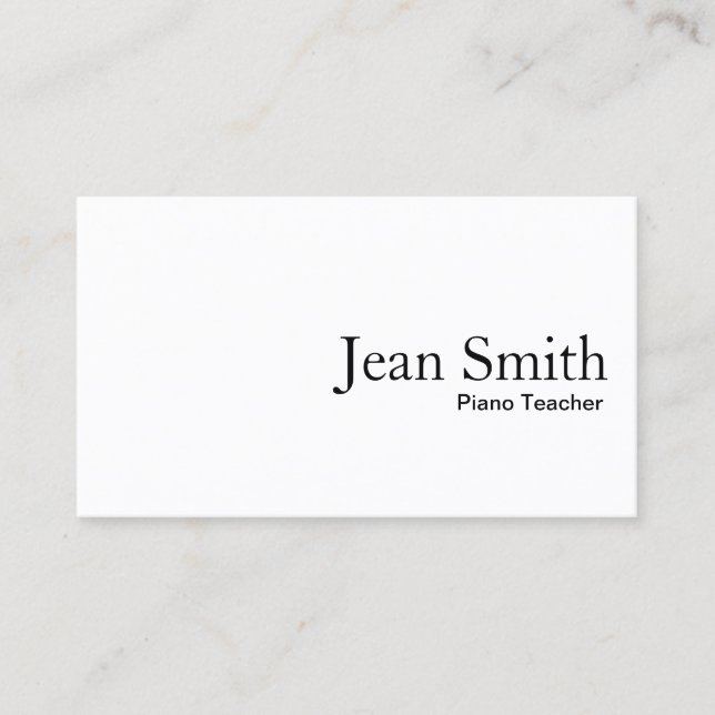 Minimalist Plain White Piano Teacher  Business Card (Front)