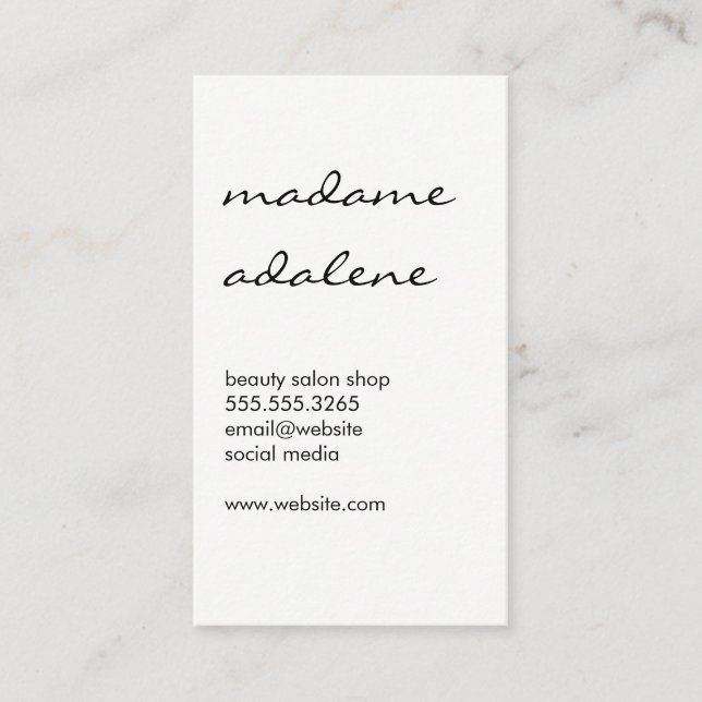 Minimalist Plain White with Cursive Text Business Card (Front)