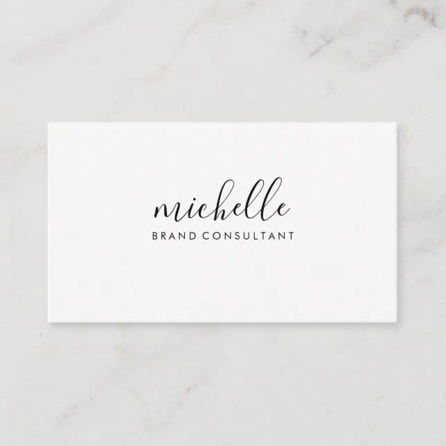 Minimalist Plain White with Cursive Text Business Card | Zazzle