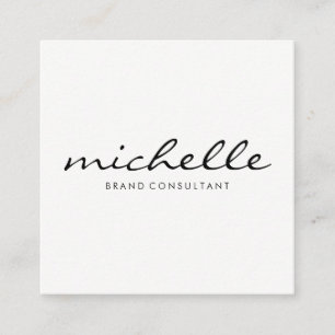 Minimalist Plain White with Cursive Text Square Business Card
