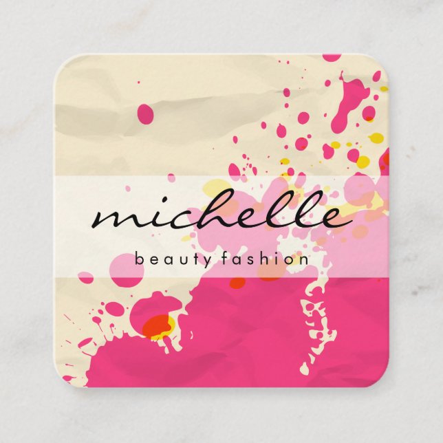 Minimalist Plain White with Expressive Art Square Business Card (Front)