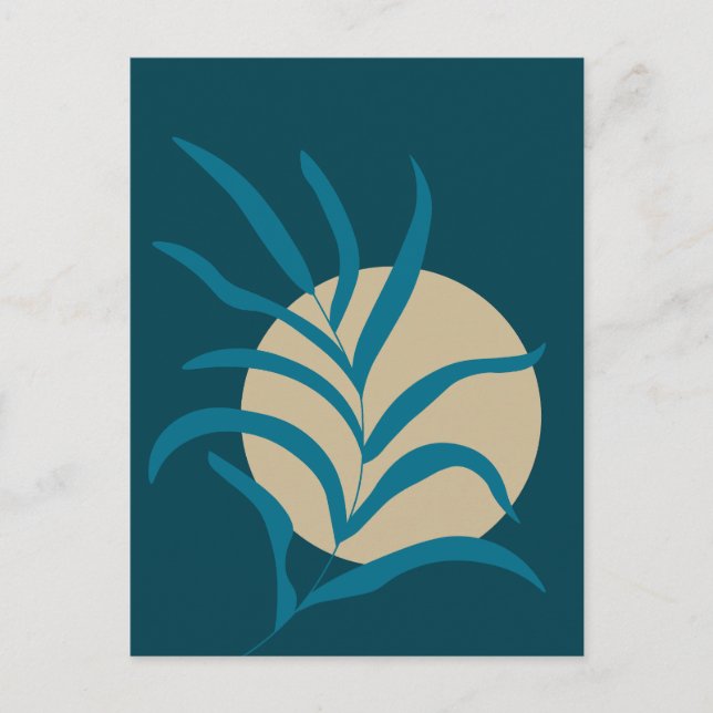 Minimalist Plant Leaves and Moon Postcard (Front)