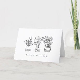 Minimalist Plant Line Sketch Personalized Name Thank You Card
