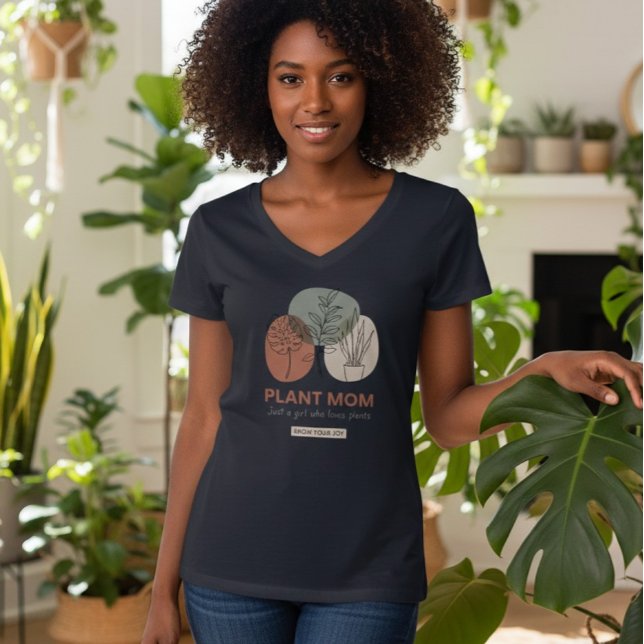 Minimalist Plant Mom Houseplant Lover V-Neck T-Shi T-Shirt (Creator Uploaded)