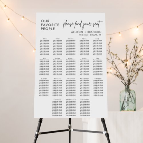 Minimalist Please Find Your Seat Chart 18 Tables Foam Board