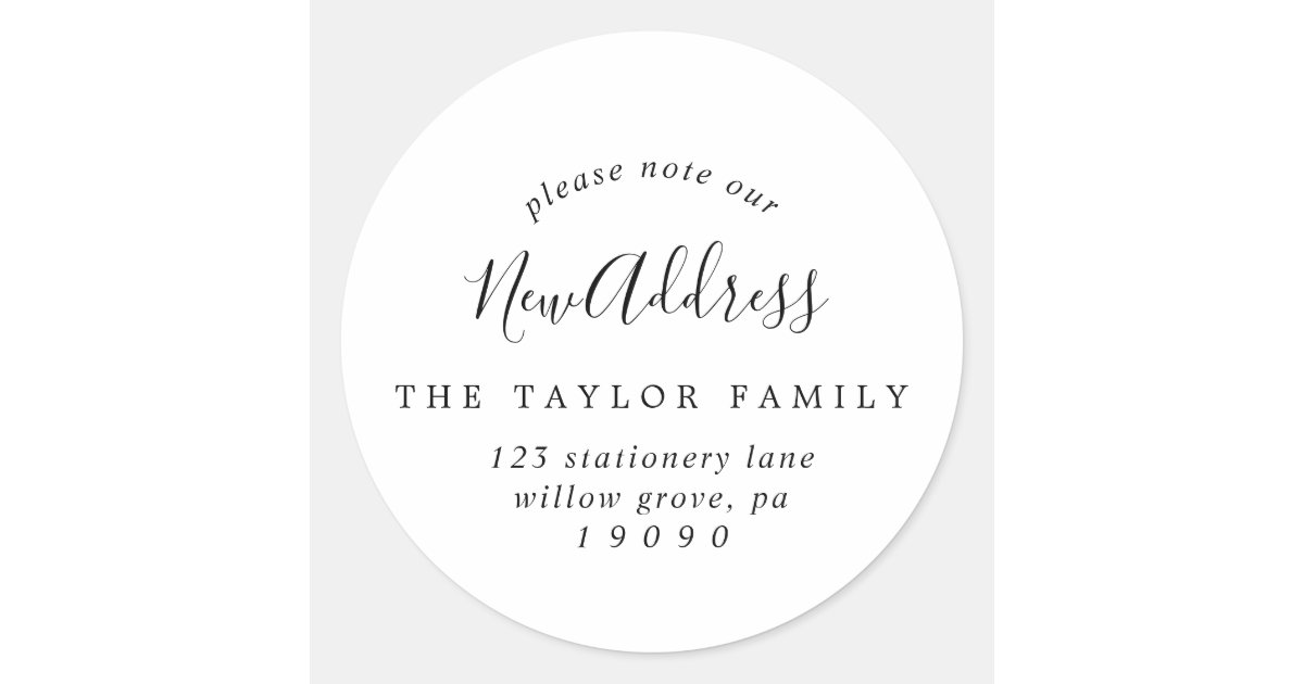 Minimalist Please Note Our New Address Envelope Classic Round Sticker Zazzle