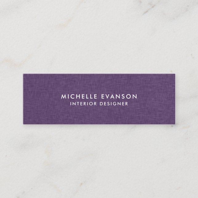 Minimalist Plum Purple Linen Simple Mini Business Card (Front)
