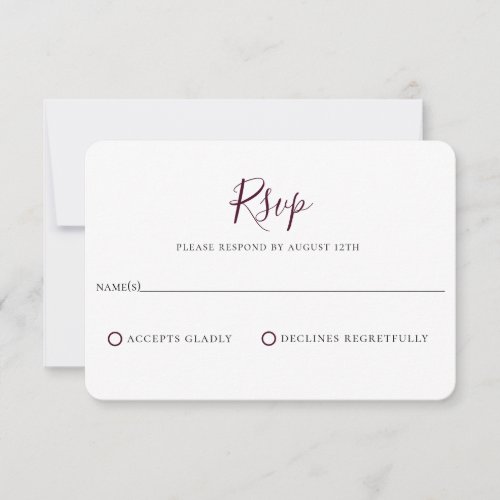 Minimalist Plum Purple Wedding RSVP Card