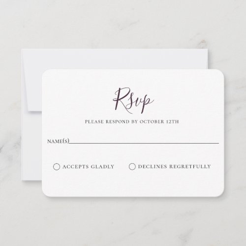 Minimalist Plum Purple Wedding RSVP Card