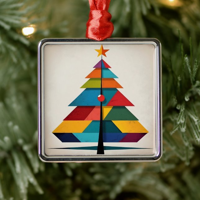 Minimalist Pop Art Geometric Christmas Tree Metal Ornament (Tree)