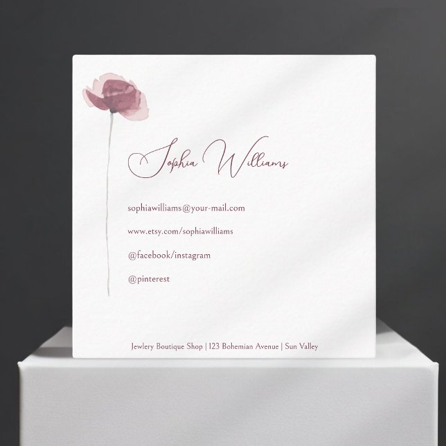 Minimalist Poppy Flower Watercolor Business Card (Creator Uploaded)