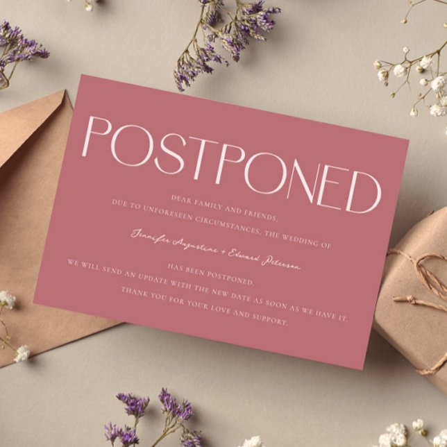 Minimalist Postponed Wedding Update Pink Invitation (Creator Uploaded)