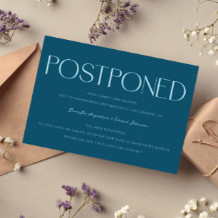 Minimalist Postponed Wedding Update Teal Invitation