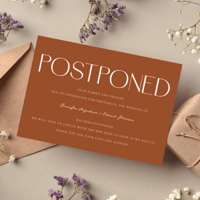 Minimalist Postponed Wedding Update Terracotta Invitation (Creator Uploaded)