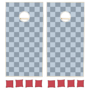Minimalist Powder Blue Checkerboard Pattern Cornhole Set