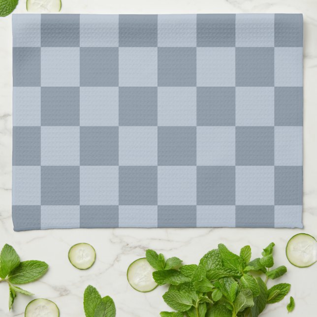 Minimalist Powder Blue Checkerboard Pattern Kitchen Towel (Folded)