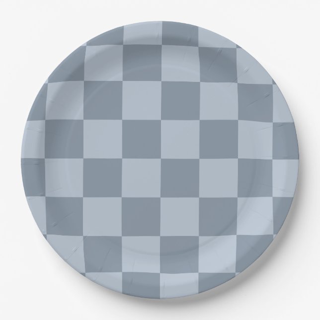 Minimalist Powder Blue Checkerboard Pattern Paper Plates (Front)