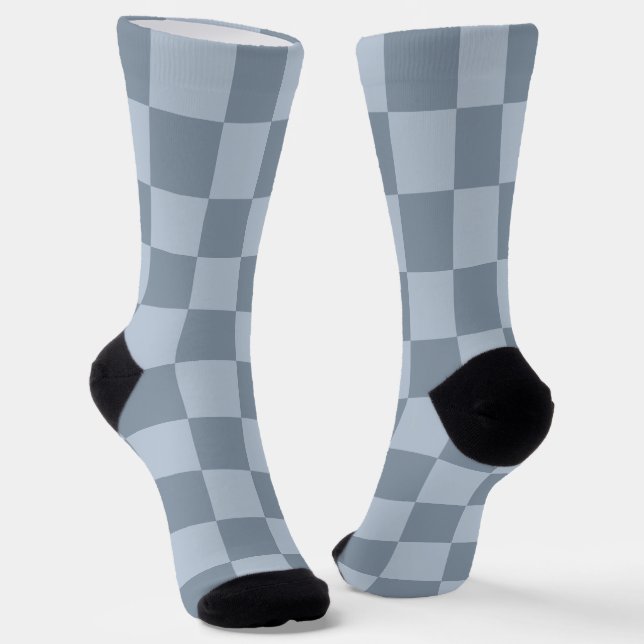 Minimalist Powder Blue Checkerboard Pattern Socks (Angled)