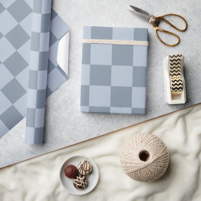 Minimalist Powder Blue Checkerboard Pattern  Wrapping Paper (Crafts)