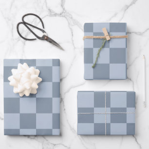 Minimalist Powder Blue Checkerboard Pattern Wrapping Paper Sheets