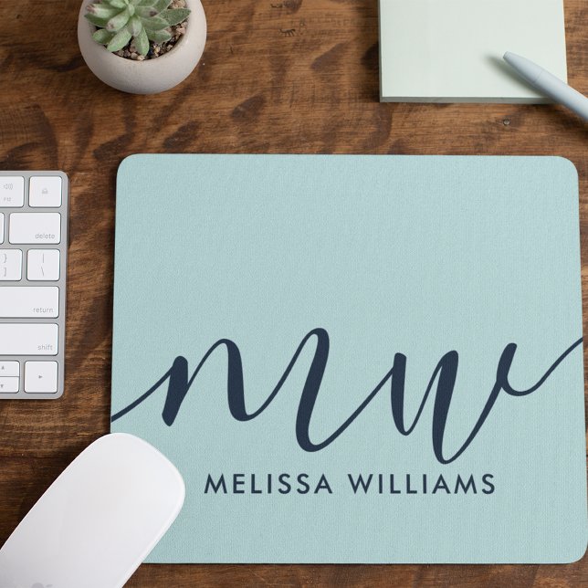 Minimalist Powder Blue Monogram Name & Initials Mouse Pad (Creator Uploaded)