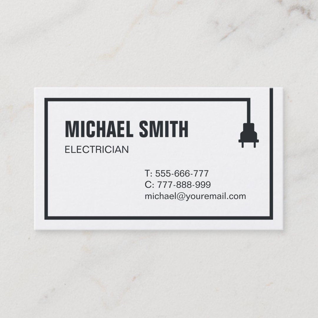 Minimalist Power Plug Wire Border Electrician Business Card | Zazzle