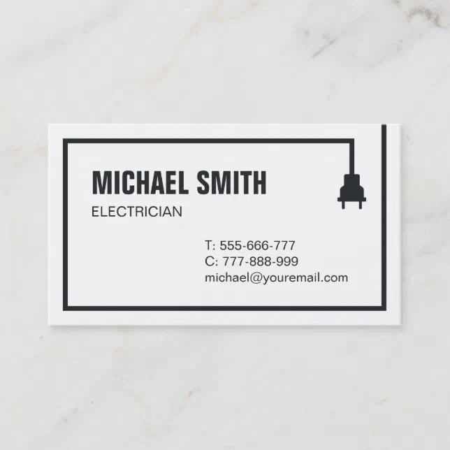 Minimalist Power Plug Wire Border Electrician Business Card | Zazzle