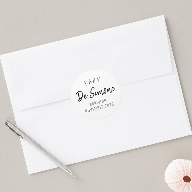 Minimalist Pregnancy Announcement Classic Round Sticker (Creator Uploaded)