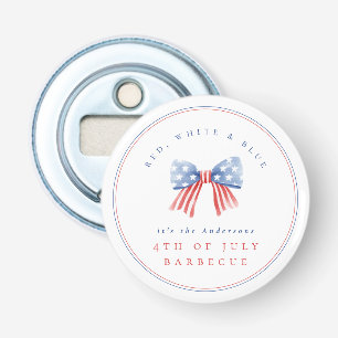 Minimalist Preppy USA Watercolor Bow July 4th BBQ Bottle Opener