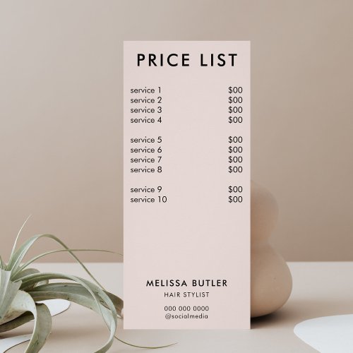 Minimalist Price List Blush Beige Rack Card