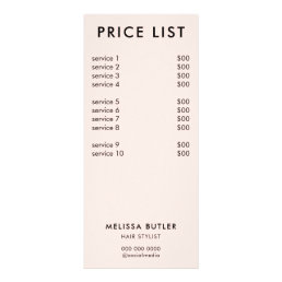 Minimalist Price List Blush Pink Rack Card