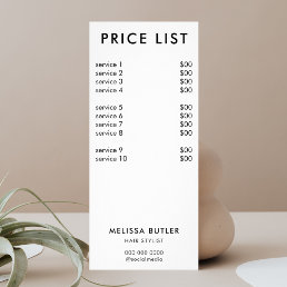 Minimalist Price List Rack Card