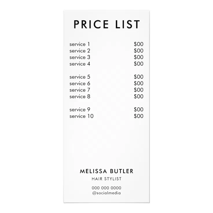 Minimalist Price List Rack Card Zazzle