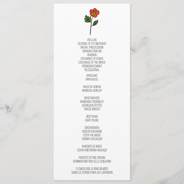 Minimalist Primrose Wedding Program (Front)