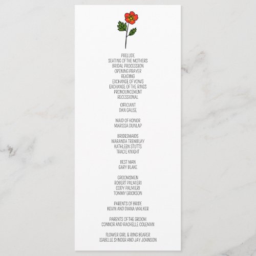 Minimalist Primrose Wedding Program