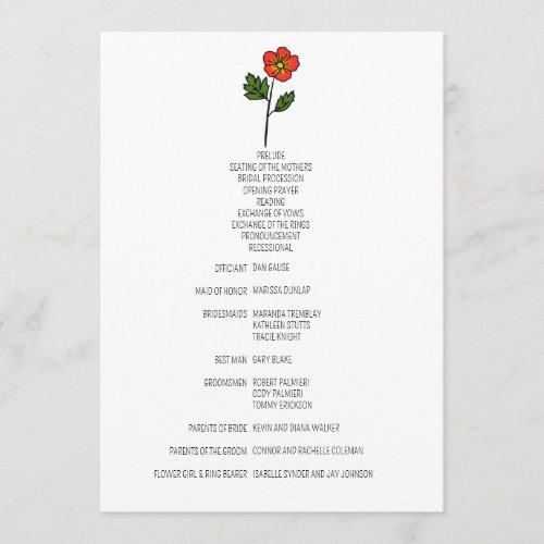 Minimalist Primrose Wedding Program