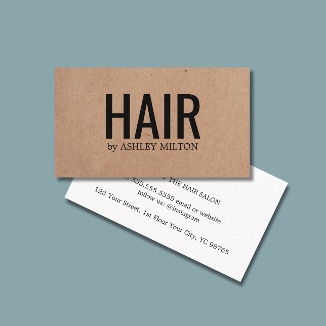 Minimalist Printed Kraft Black Bold Hair Salon Business Card (Creator Uploaded)