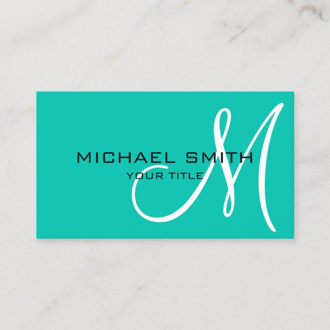 Minimalist Professional Amazonite Monogram Business Card (Front)