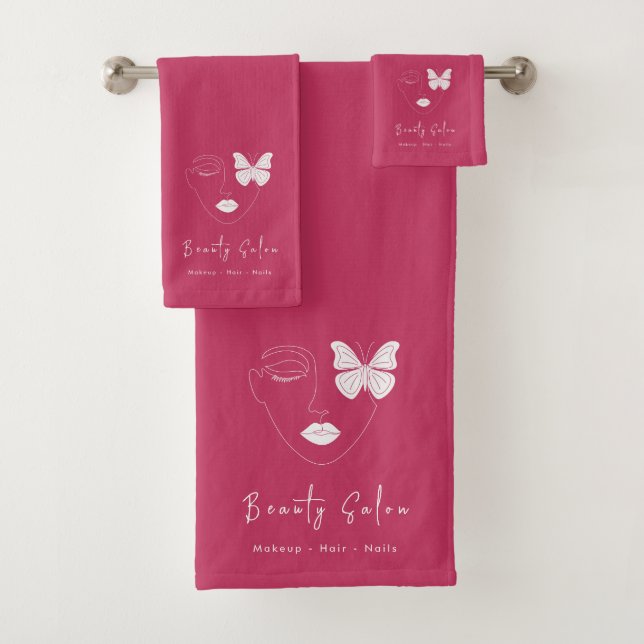 Minimalist Professional Beauty Salon Hot Pink Bath Towel Set (Insitu)