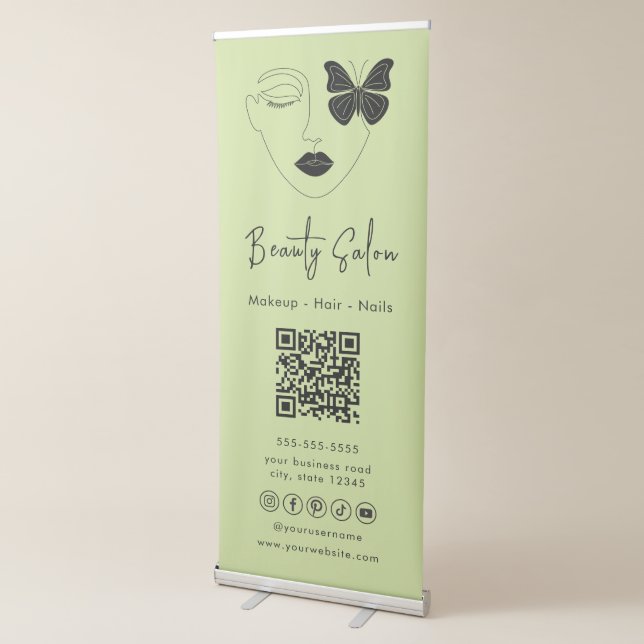 Minimalist Professional Beauty Salon Lime Green Retractable Banner (3/4)