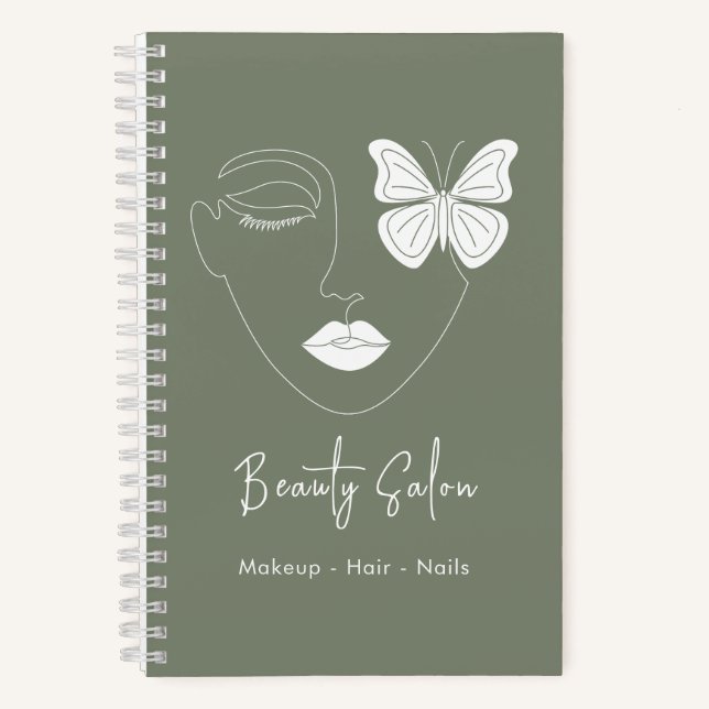Minimalist Professional Beauty Salon Sage Green Notebook (Front)