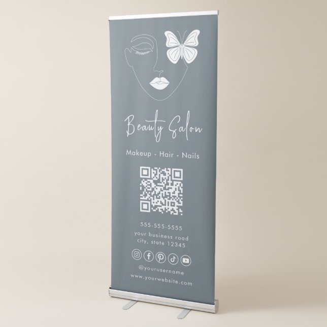 Minimalist Professional Beauty Salon Trendy Navy Retractable Banner (3/4)