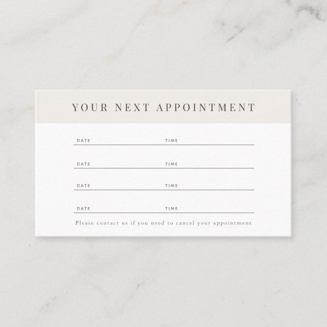 Minimalist Professional Beige Appointment Card (Front)
