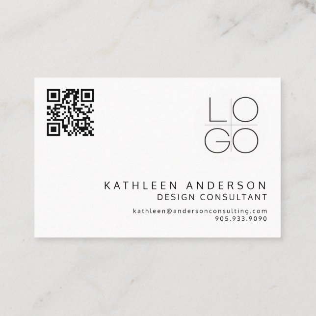 Minimalist Professional Black and White QR CODE Business Card (Back)