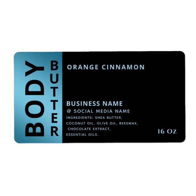 Minimalist professional black blue body butter lab label (Front)
