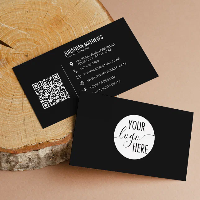 Minimalist Professional Black Company Logo QR Code Business Card | Zazzle