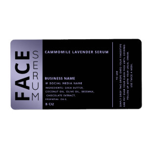Minimalist professional black lavender face serum label