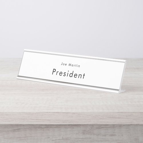 Minimalist Professional Black  White Desk Name Plate