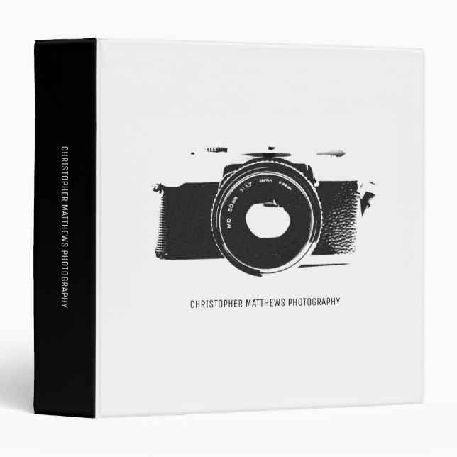 Minimalist Professional Black White Photographer 3 Ring Binder (Front/Spine)